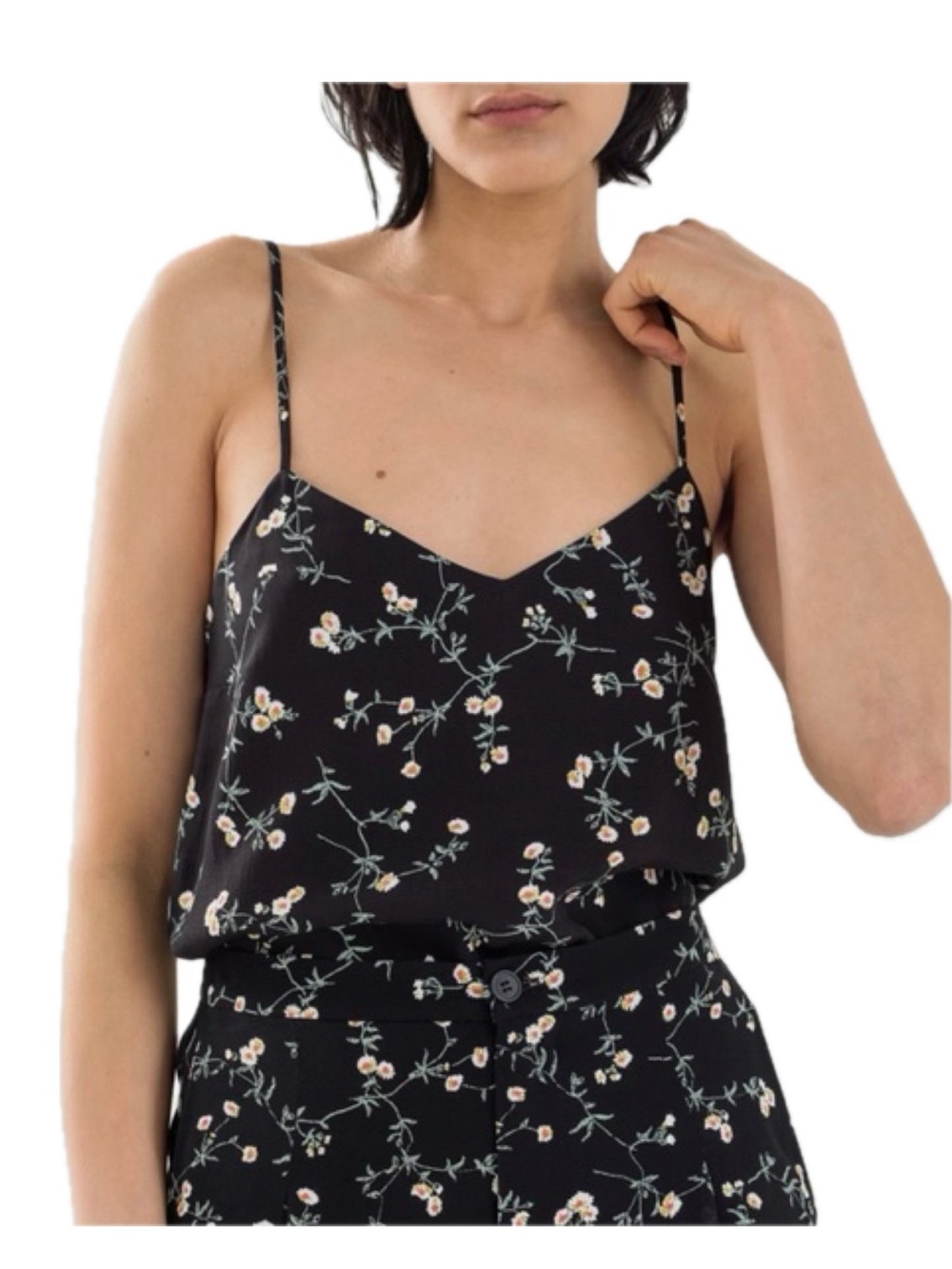 & Other Stories Black Floral V-Neck Cami Top